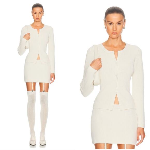 Aya Muse Cream Eris Cardigan Sweater with Long Sleeves and Round Neckline - Picture 1 of 8